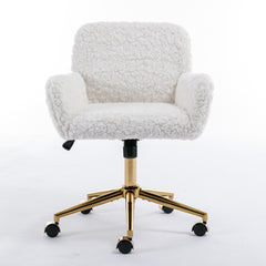 Cozy Plush Home Office Chair with Golden Metal Base  Adjustable Desk Chair Swivel Office Chair,Vanity Chair - Cream