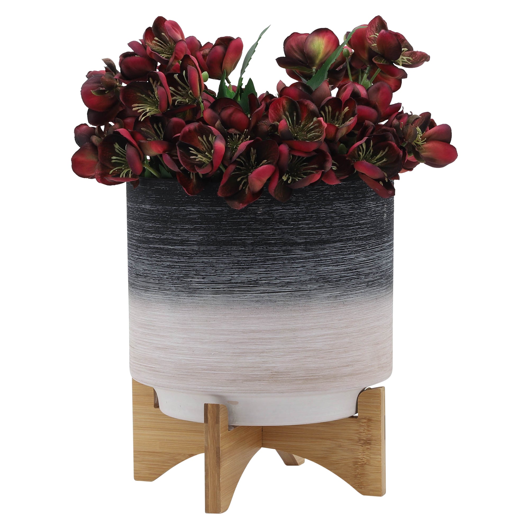 8/10" Planter on Wooden Stand - Gray