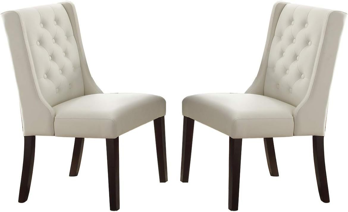Modern Faux Leather White Tufted Dining Seat Chair (Set of 2) - White