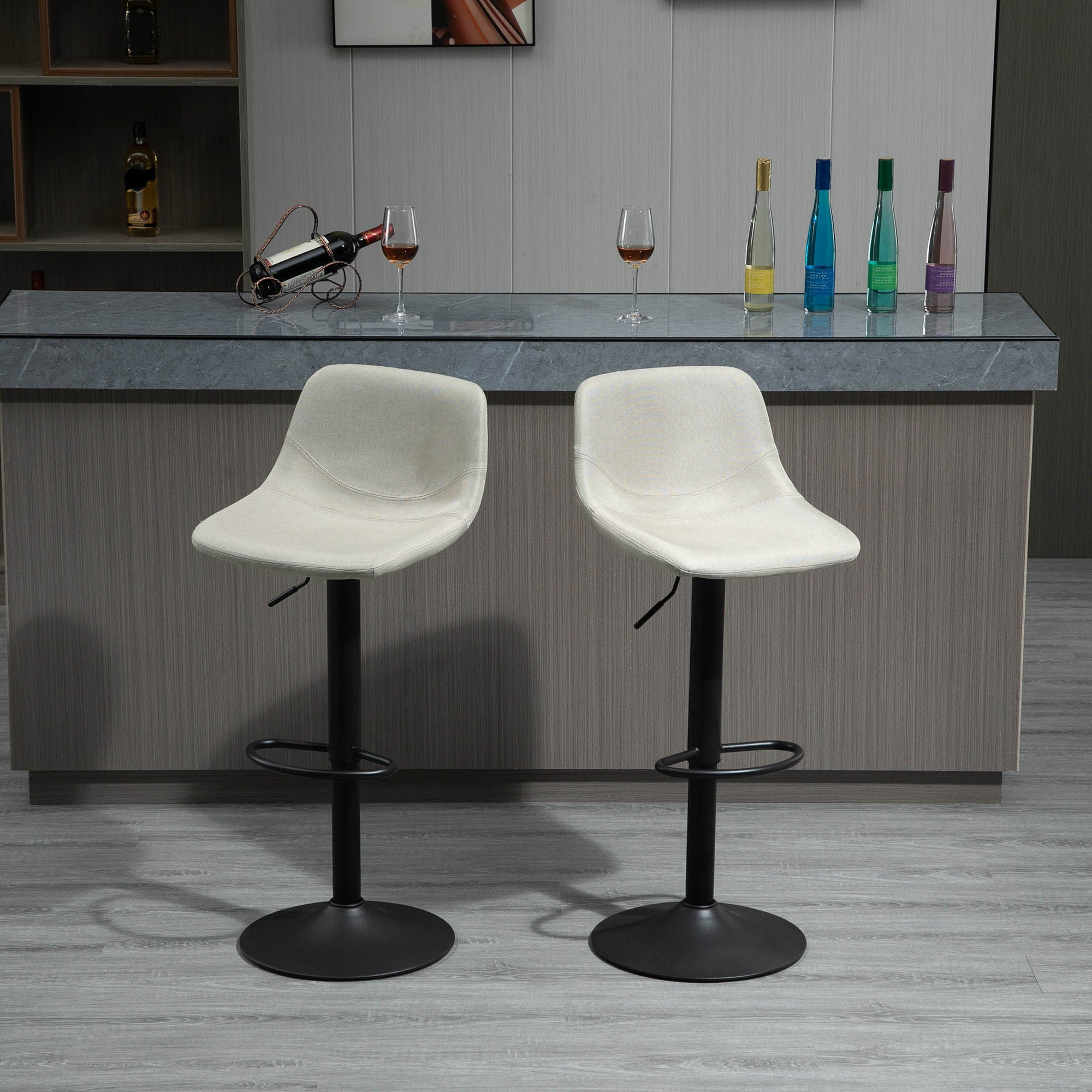 Set of 2 Swivel Bar Height Chairs Barstools Padded with Back - Cream White
