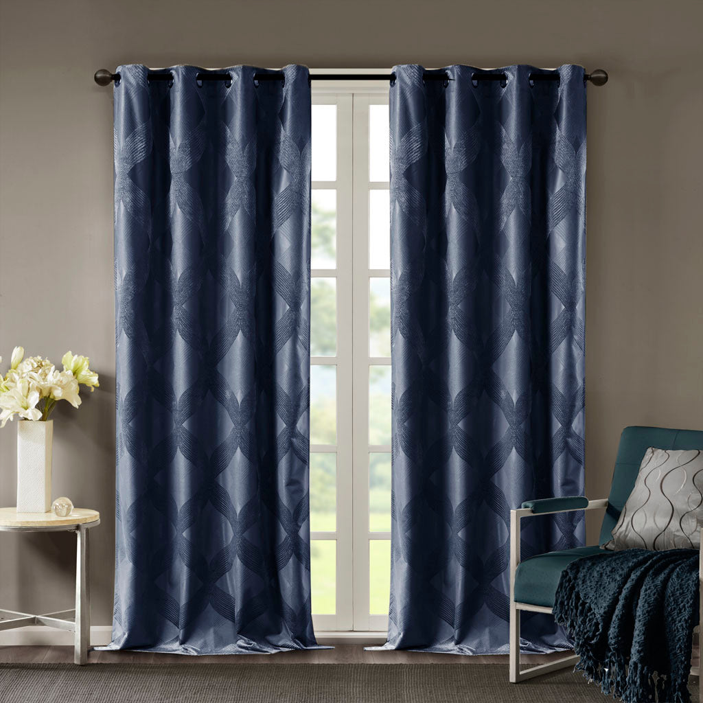 50x84" Ogee Knitted Jacquard Total Blackout Curtain Panel - Navy