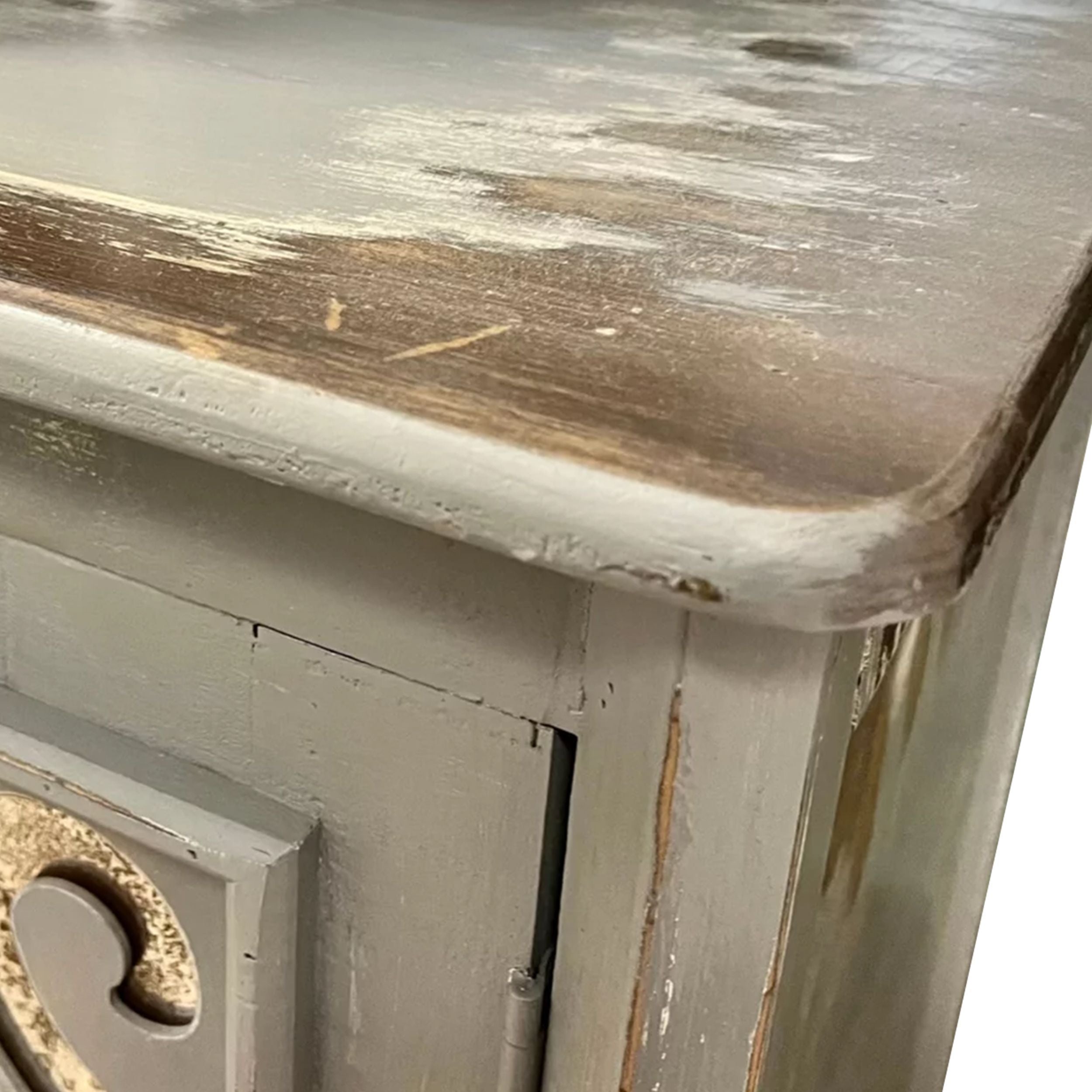 Storage Console with 2 Doors and Scrolled Mirror Trim, Antique White and Silver