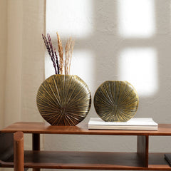 Decorative Aluminum Golden Flower Vase-Set Of 2