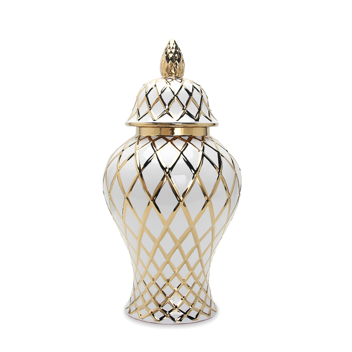 16.50"H White and Gold Ceramic Decorative Ginger Jar Vase