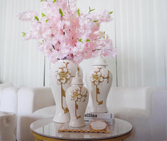 13.50"H Ginger Jar with Steam Gold Flower