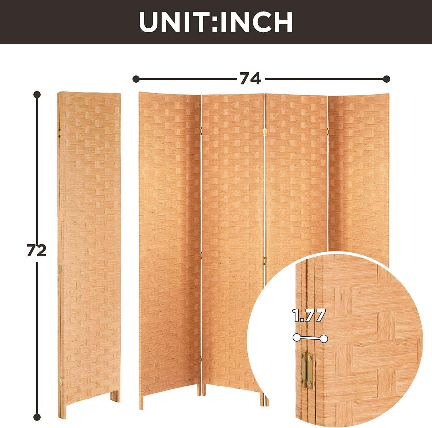 Room Divider Wood Screen 4 Panels 6ft