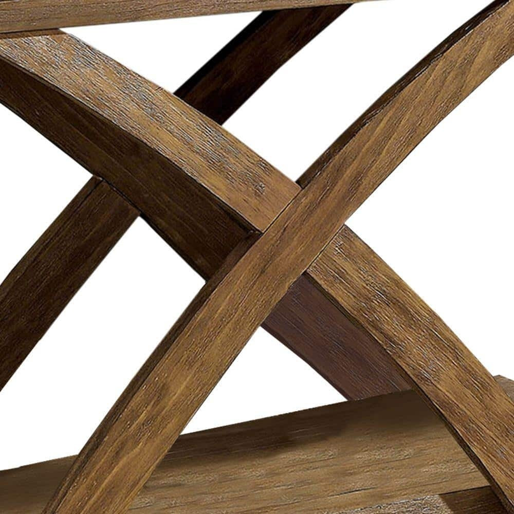 Rustic Console Sofa Table Plank Style Top Antique Light Oak Open Bottom Shelf