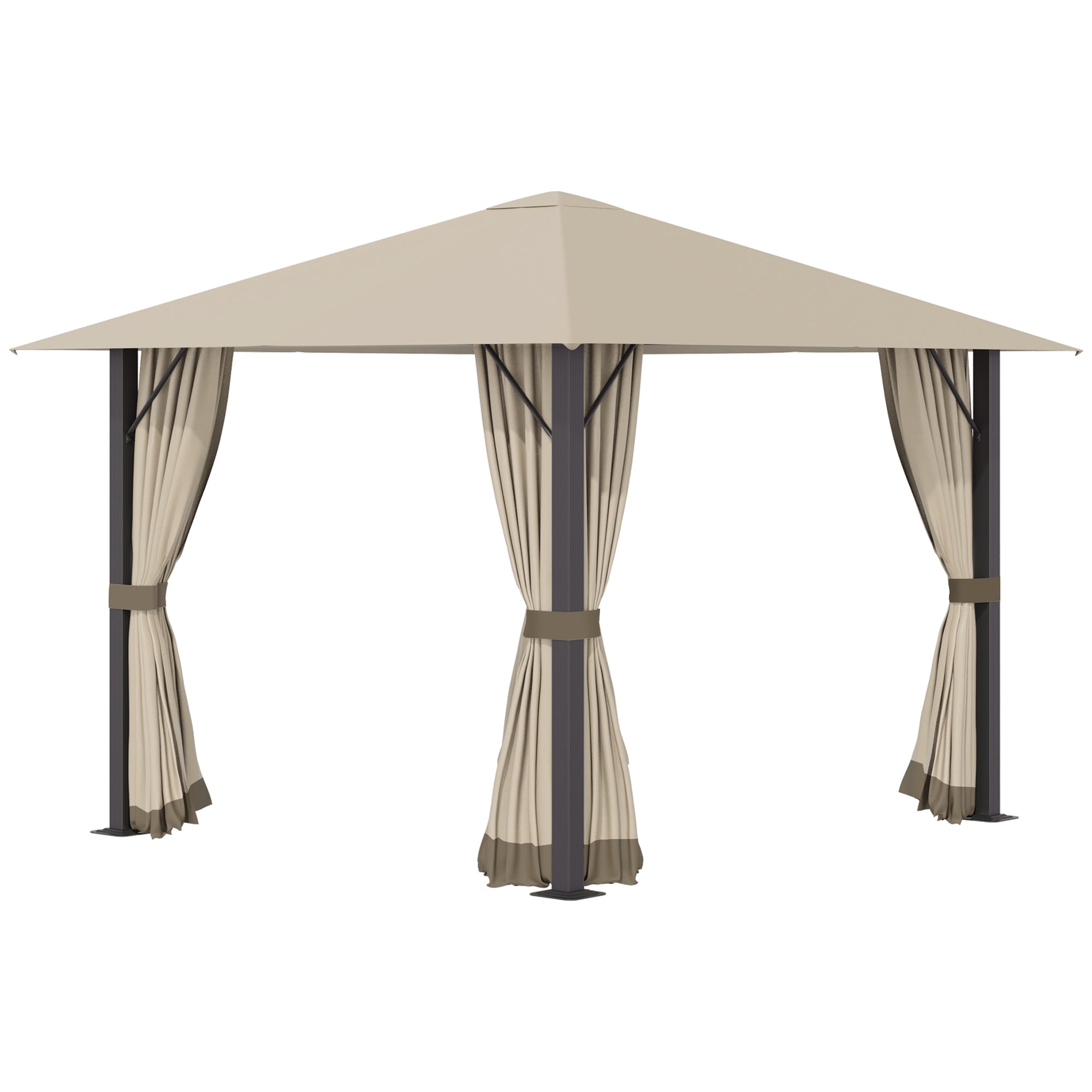 10'x10' Patio Gazebo Aluminum Frame Outdoor Canopy Shelter with Sidewalls, Vented Roof for Garden, Lawn, Backyard, and Deck - Khaki