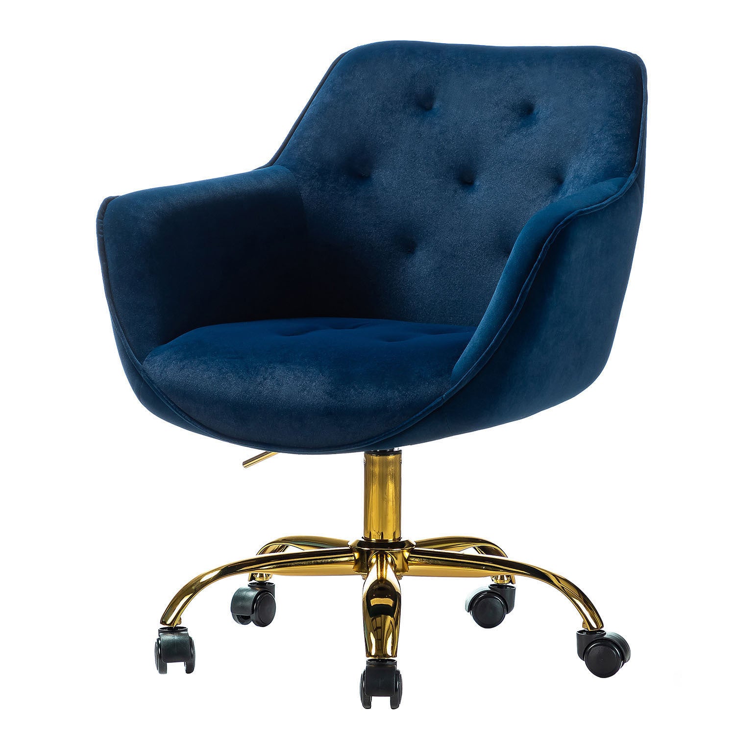 Task Chair With Tufted Back and Golden Base - Navy