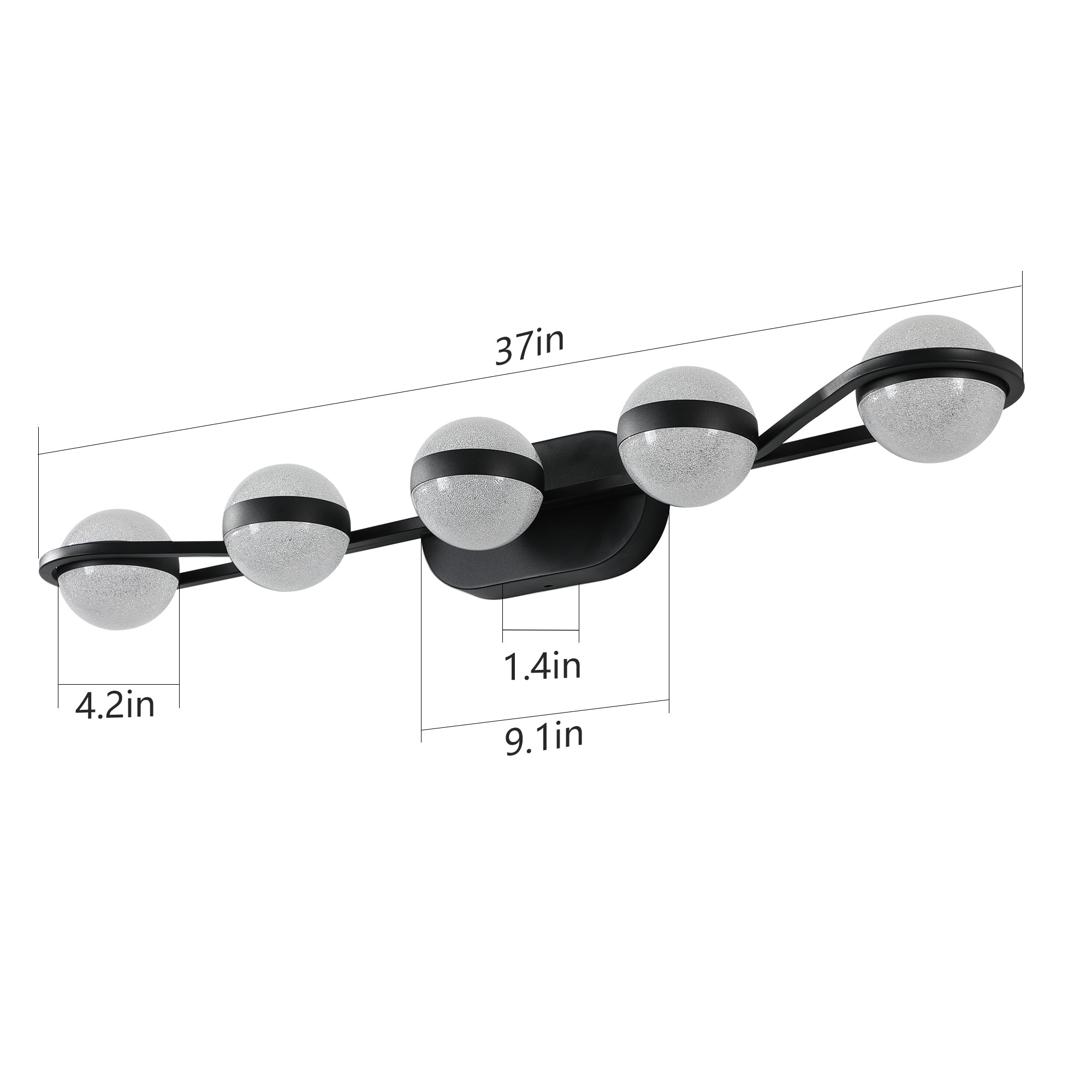 Vanity Lights With 5 LED Bulbs For Bathroom Lighting - Black