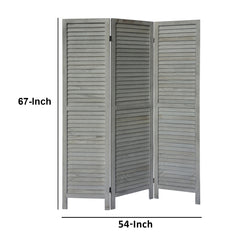 Paulownia Wood Panel Divider Screen, Shutter Design, 3 Panels - Distressed Gray