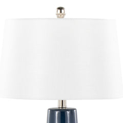 22" Contemporary Table Lamp with Dark Blue & Silver Ceramic Body and White Shade