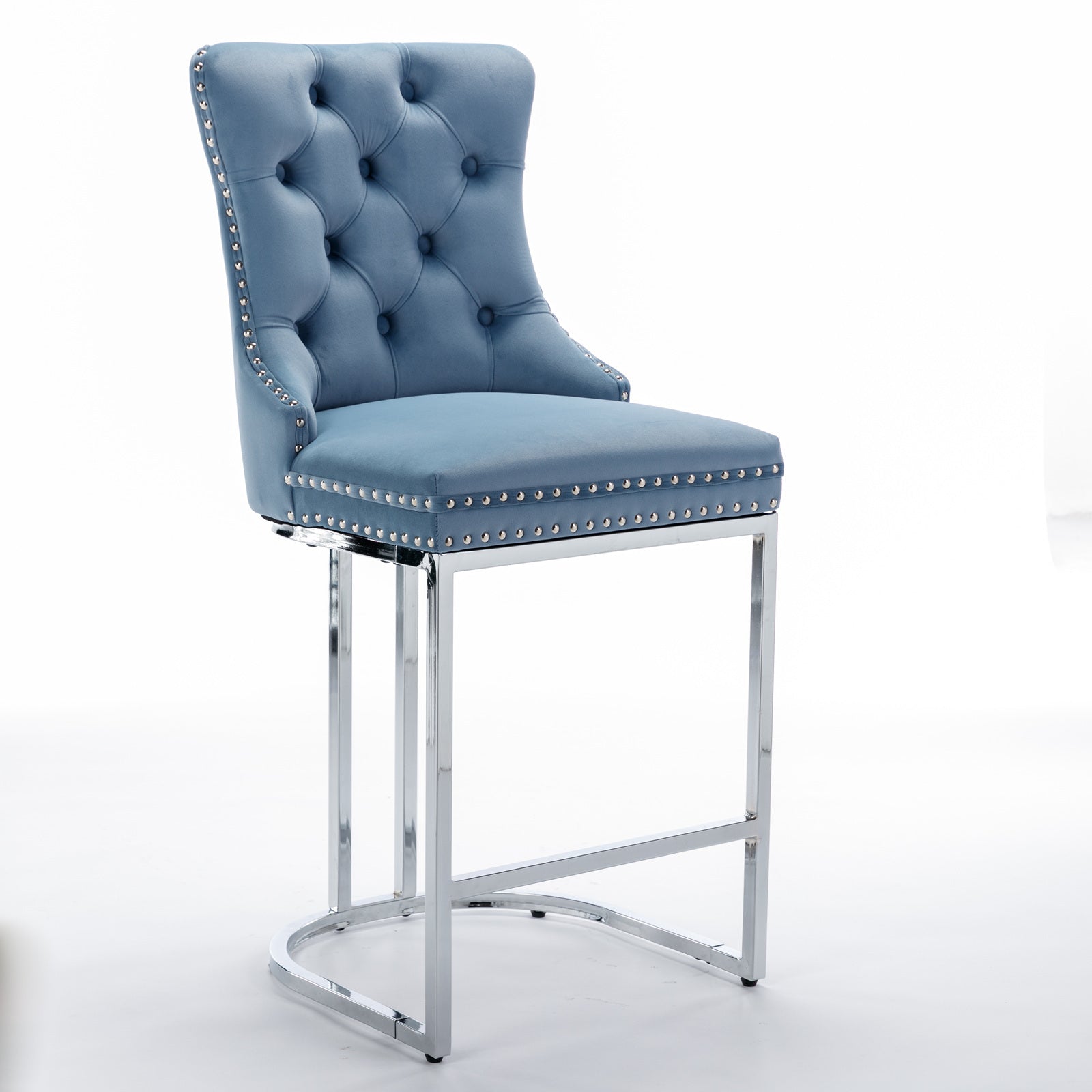 Modern Velvet Barstools  26" Counter Height Bar Stools (Set of 2) - Light Blue