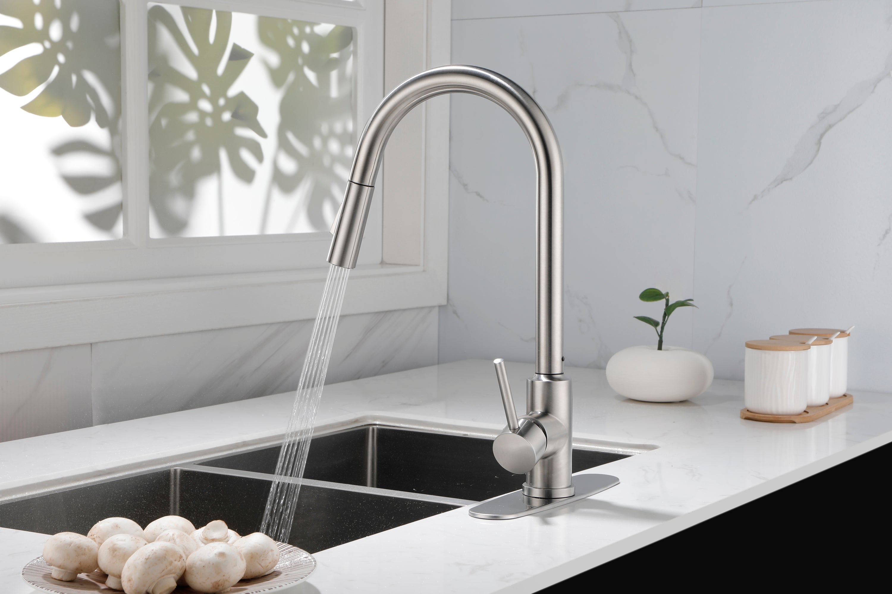 Kitchen Faucet with Pull Down Sprayer - Brushed Nickel