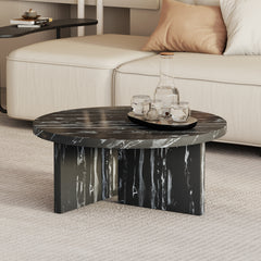 Modern Circular Coffee Table with Texture - Black