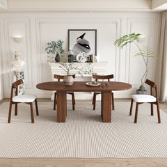 62.9-Inch Oval Dining Table Set for 6 with 4 Solid Wood Chairs, Walnut Veneer MDF Farmhouse Table, Waterproof Scratch Resistant Oval Dining Set
