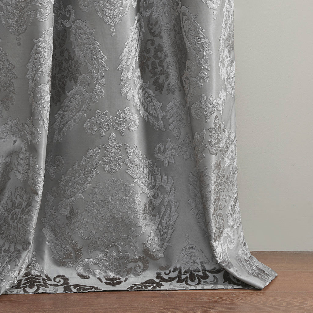 50x108" Knitted Jacquard Paisley Total Blackout Grommet Top Curtain Panel - Grey (1 panel only)