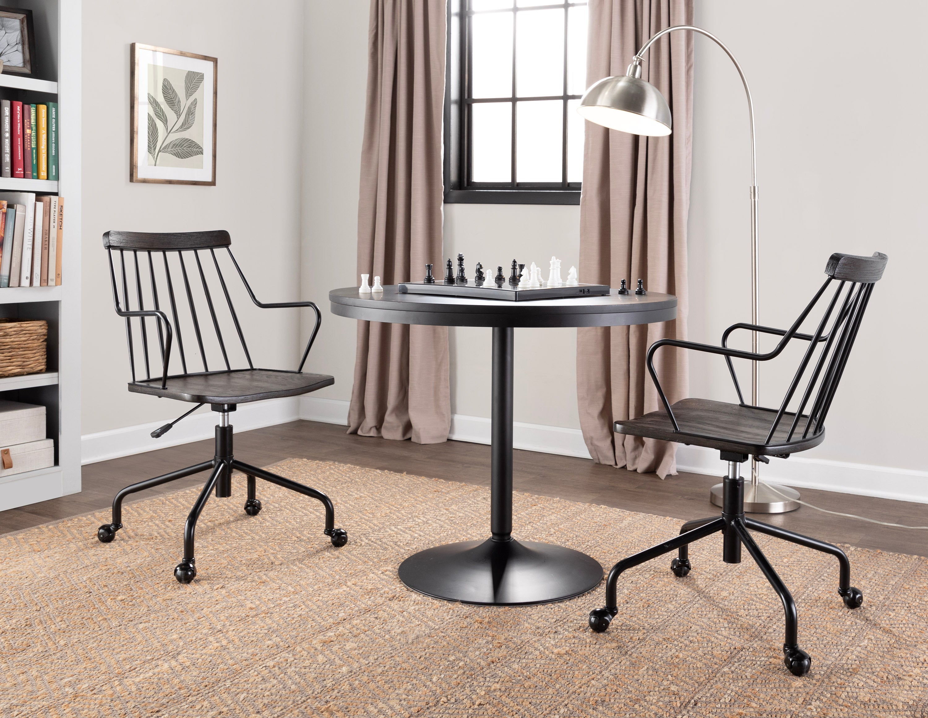 Farmhouse Adjustable Office Chair - Black Metal and Walnut Wood