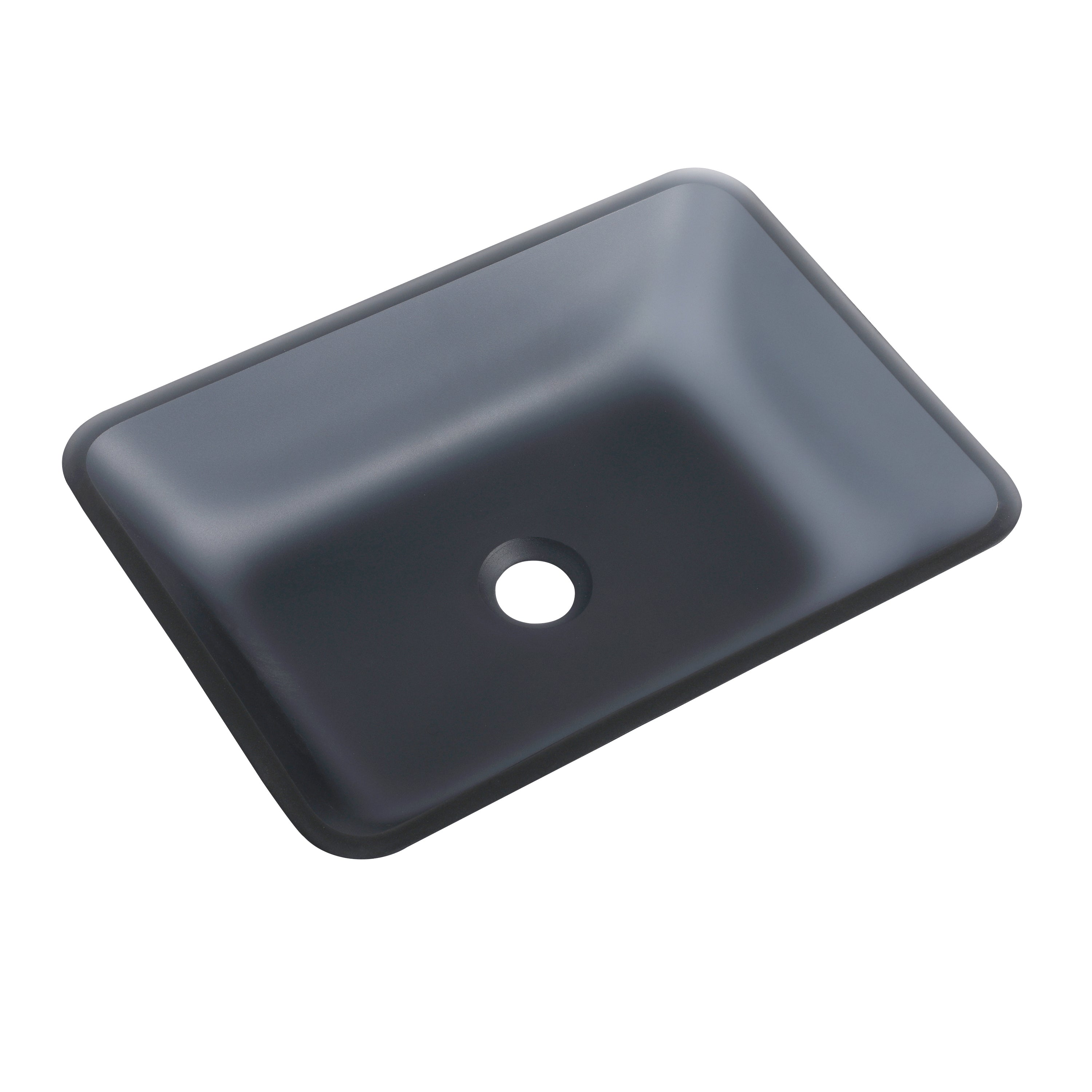 Tempered Glass Matte Bathroom Vessel Sink, Rectangle Bathroom Basin Matt Grey