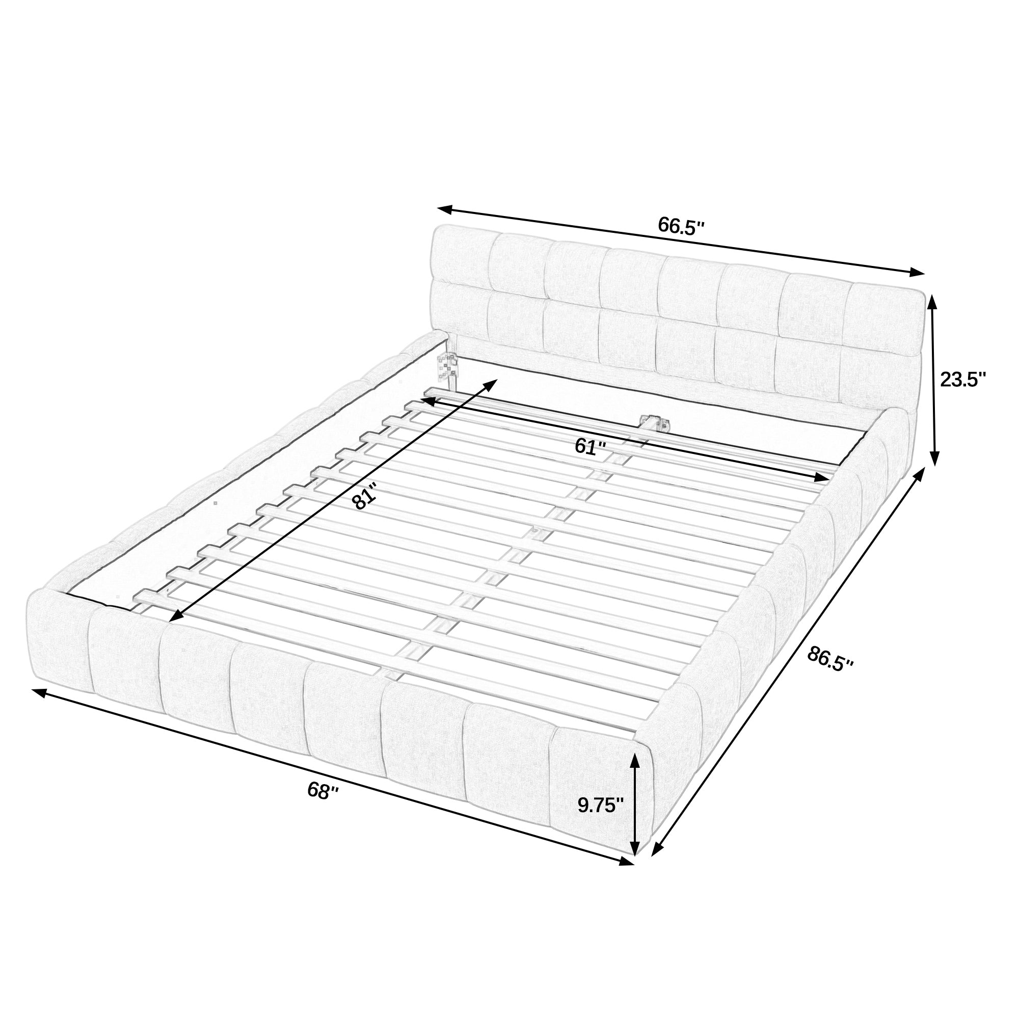 Queen Size Upholstered Bed Frame with Thick Fabric, Chenille Fabric Grounded Queen Size Platform Bed with Headboard and Solid Frame. No Box Spring Needed, Beige(68''x86.5''x23.5'')
