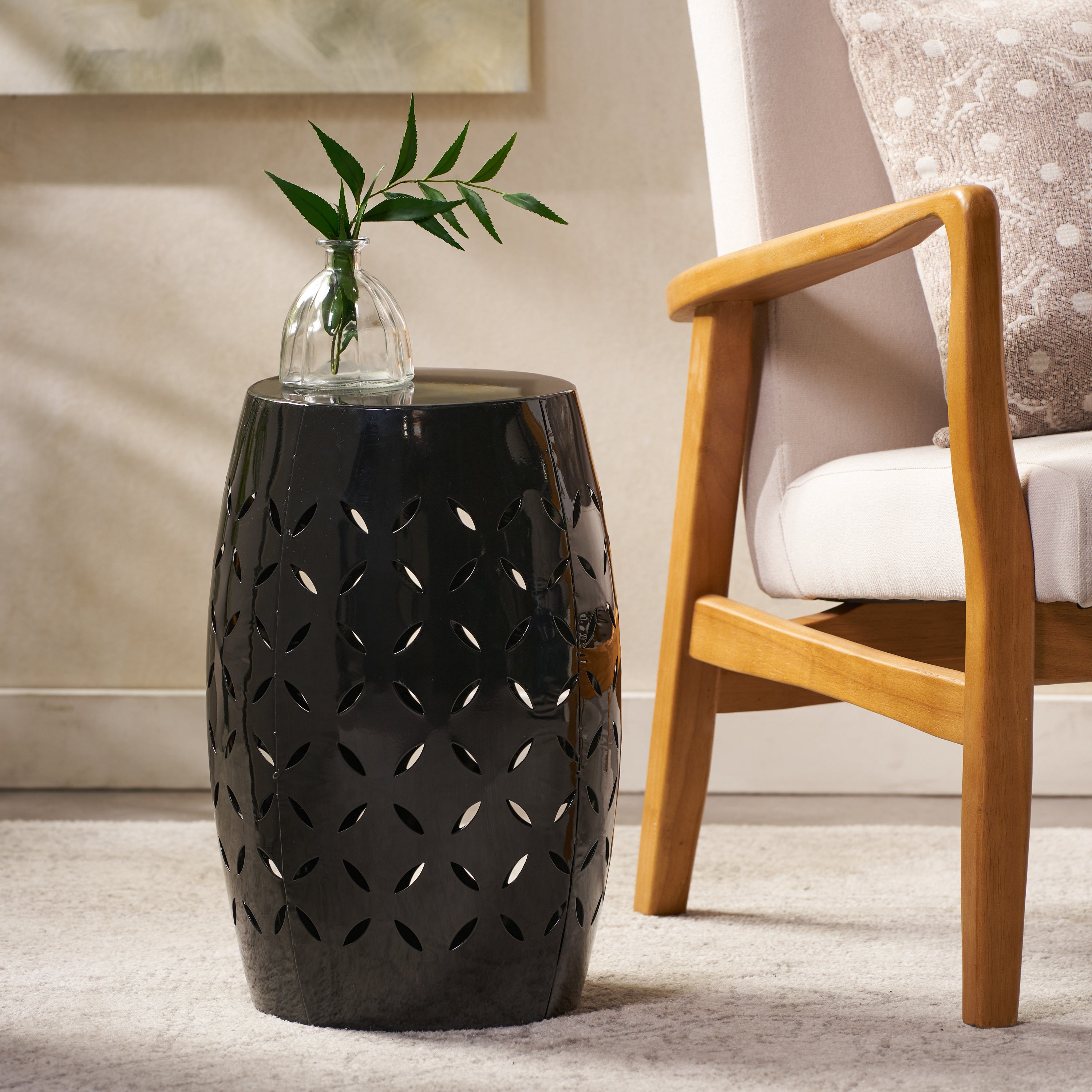 Barrel Shape Metal Side Table - Black