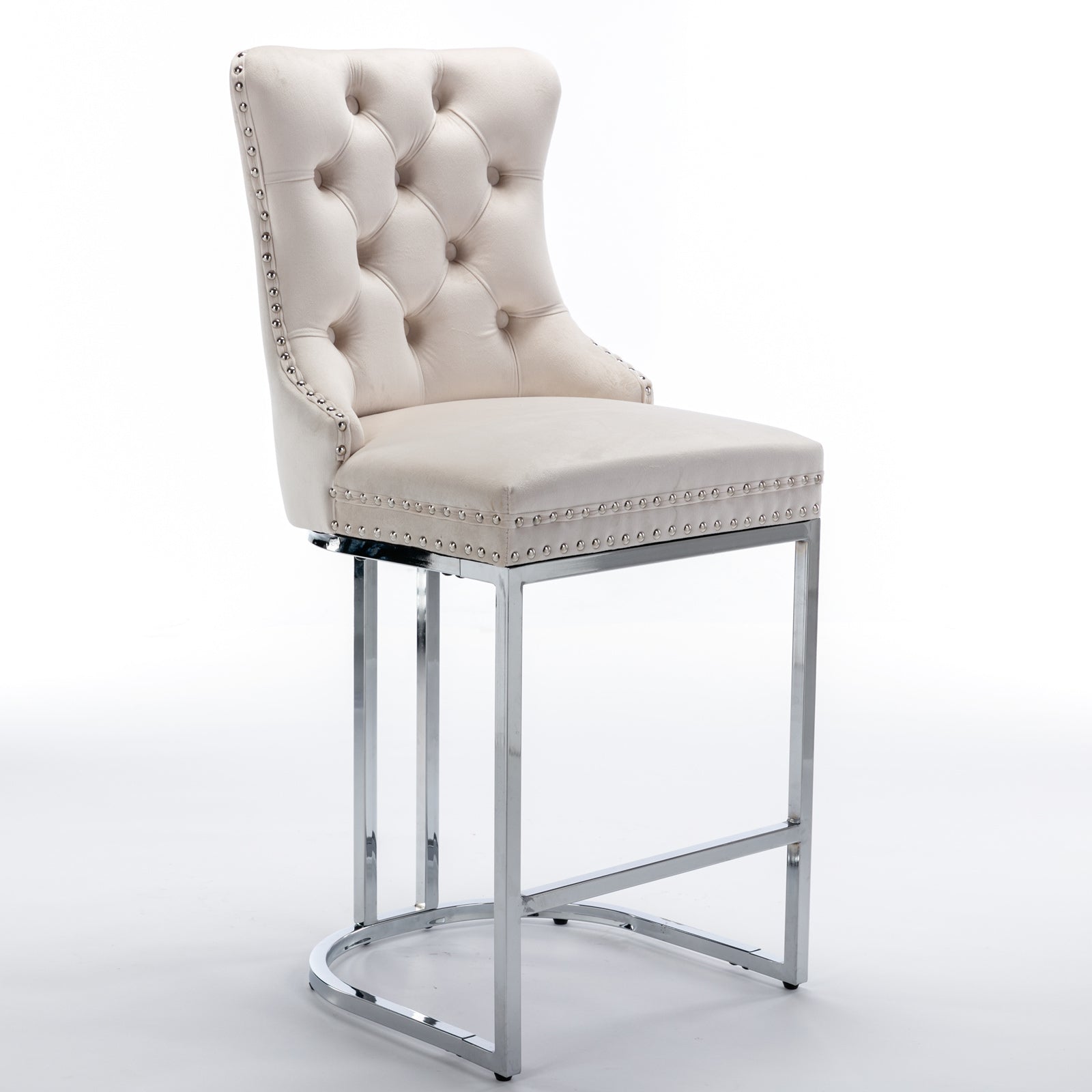 Modern Velvet Barstools 26" Counter Height Bar Stools (Set of 2) - Beige