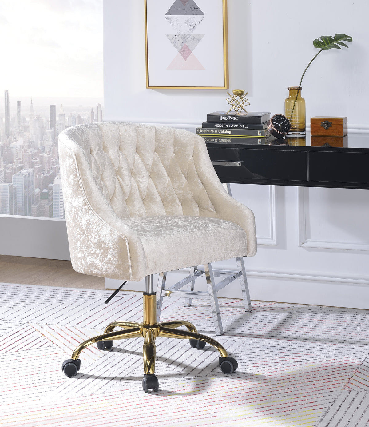 Levian  Vintage Cream Velvet & Gold Finish Office Chair