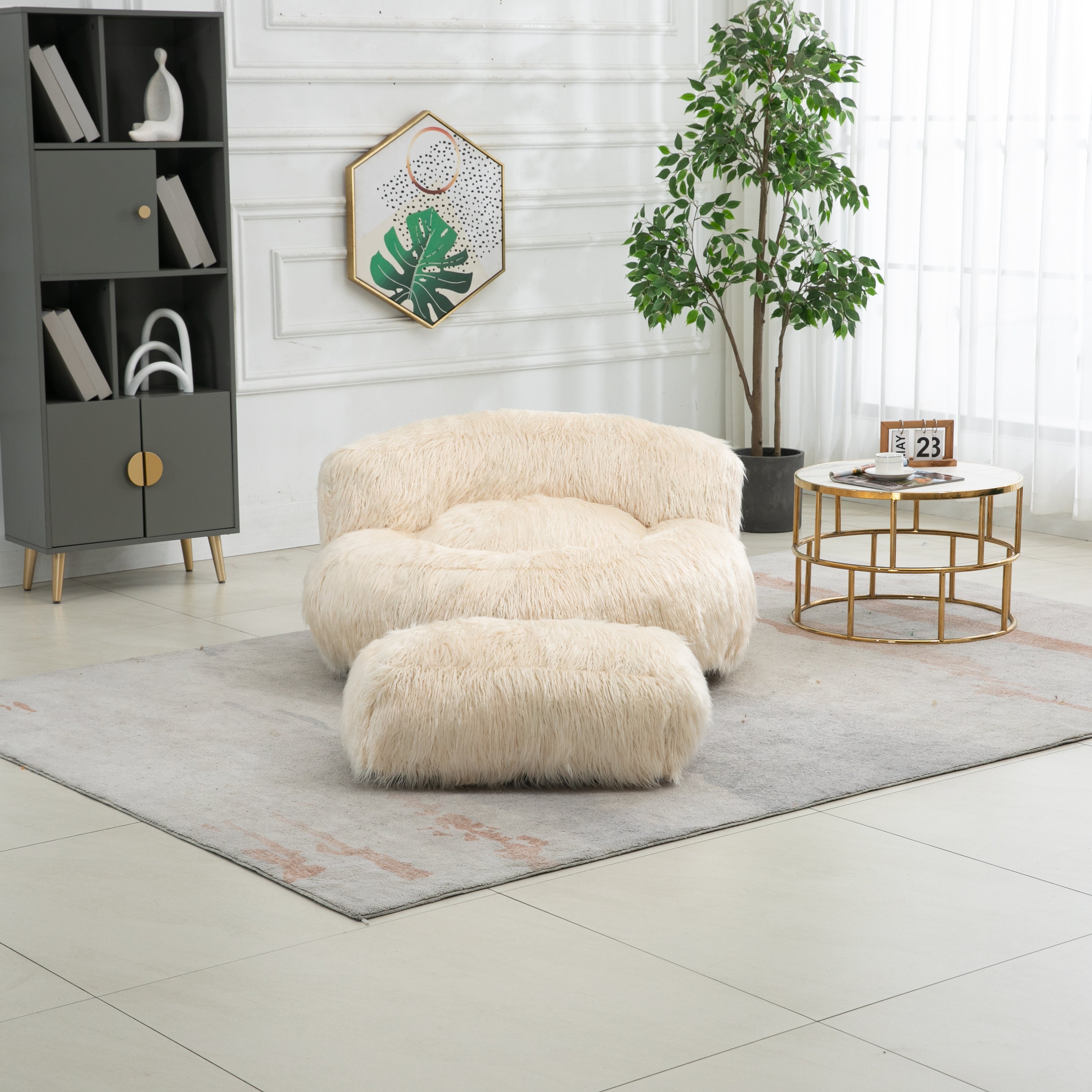 Bean Bag Chair Faux fur Lazy Sofa - Beige
