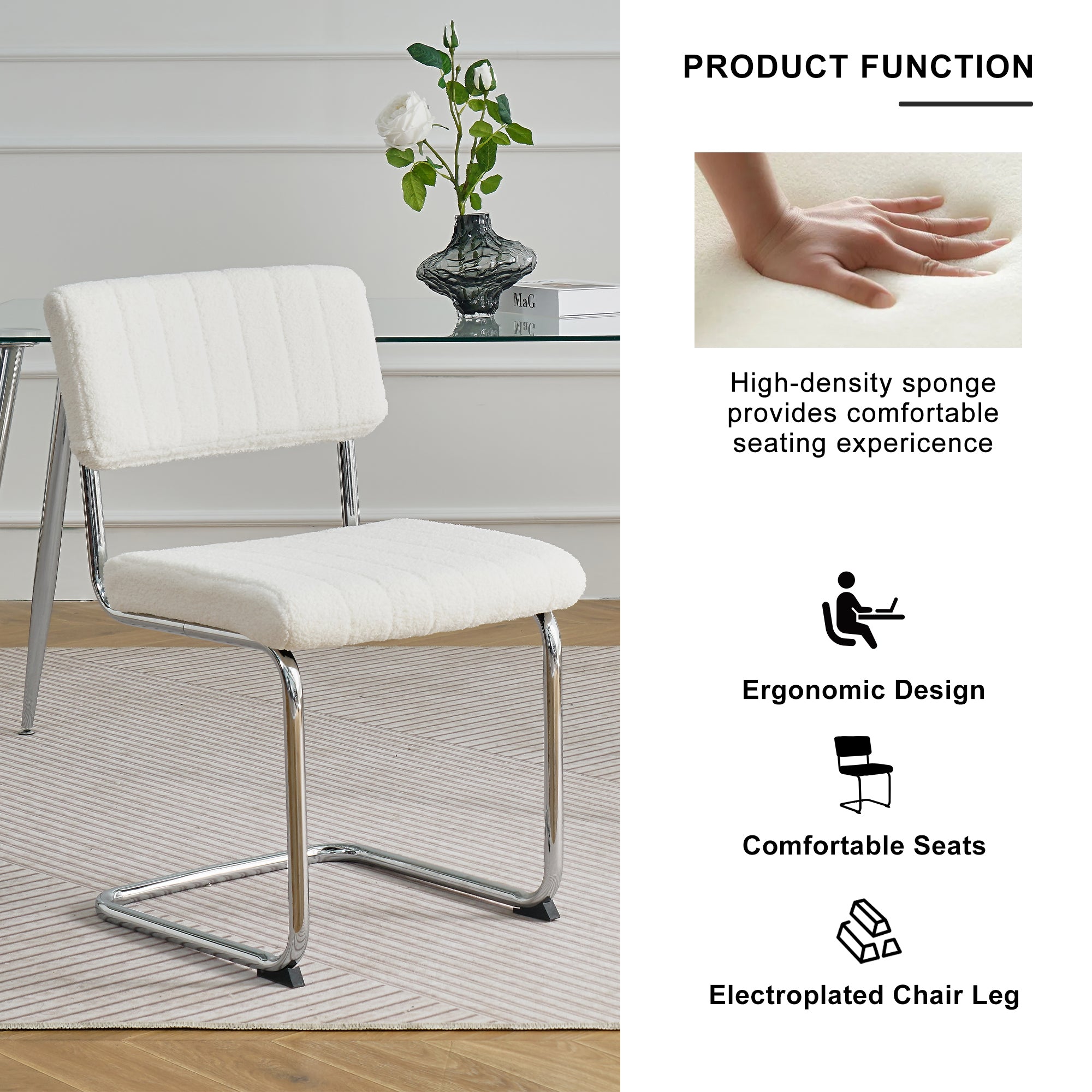 Luxury Dining Chairs with Silver Metal Legs (Set of 4) - White
