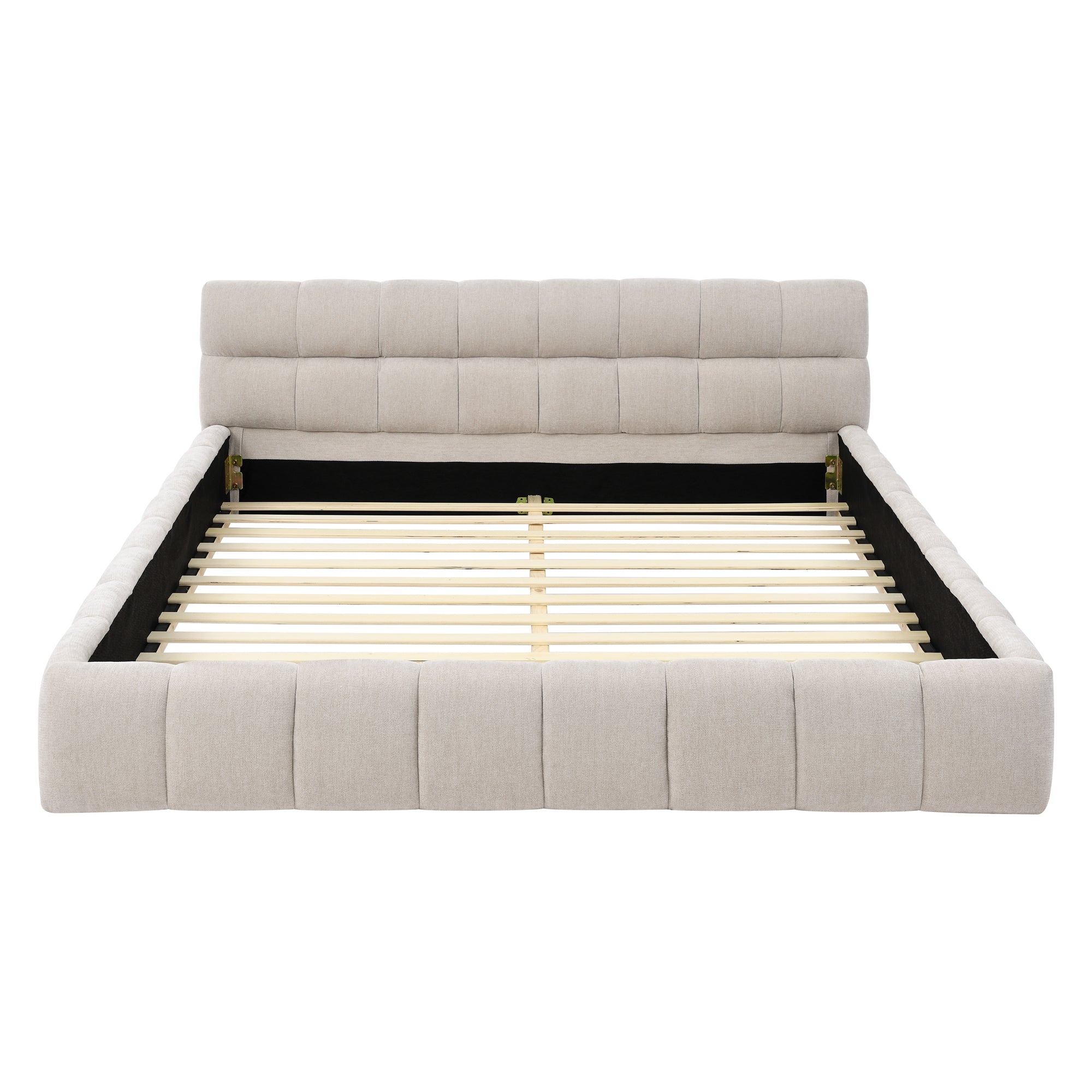 Queen Size Upholstered Bed Frame with Thick Fabric, Chenille Fabric Grounded Queen Size Platform Bed with Headboard and Solid Frame. No Box Spring Needed, Beige(68''x86.5''x23.5'')