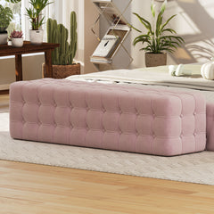 Velvet Upholstered Ottoman, Rectangular Footstool, No Assembly Required, Elegant and Luxurious Pink