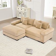 92'  Oversized Cloud Modular L-Shape Sectional Couch, Soft Corduroy Fabric, with Ottoman, Deep Seat Wide Armrests, Ergonomic Design, 6 Throw Pillows, Easy Assembly, for Living Rooms, Lounges,Camel