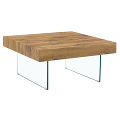 Natural Style Square MDF Coffee Table with Tempered Glass Legs, 31.5'x31.5', Density Board Sticker Finish
