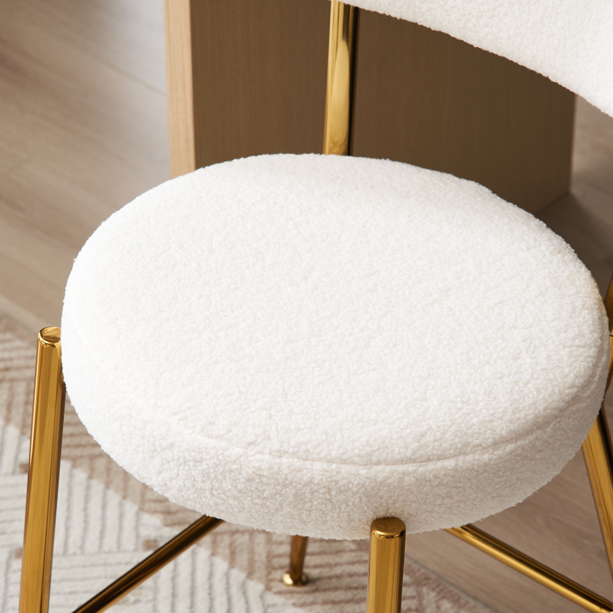 Set of 4 Modern Teddy Fabric Upholstered Bar Stools, Metal base high stool - Beige