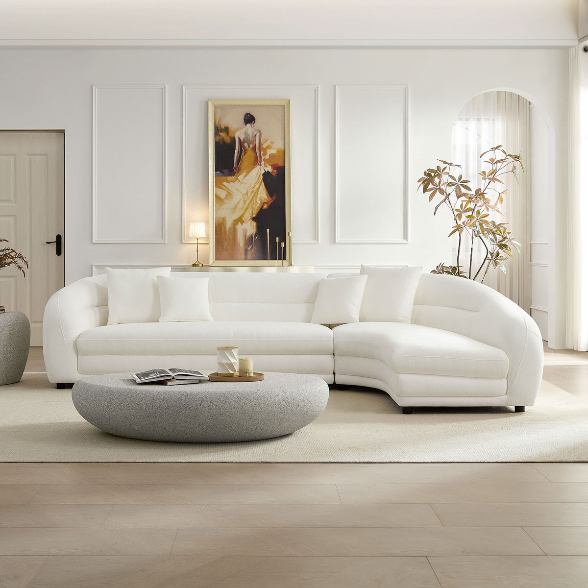 125.2 inch Mordern Curved L-Shaped Modular Sofa with Comfort Pillows,Upholstered Comfy Couch,Sectional Sofa for Living Room,Office