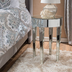 15.75'' Round Side Mirrored End Table Nightstand
