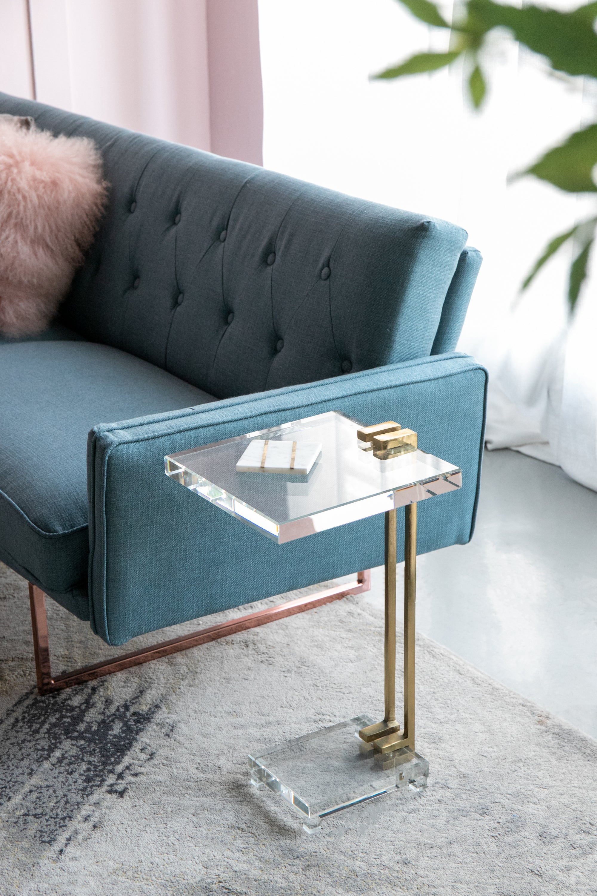 Crystal Side Table with Gold Metal Frame 22"