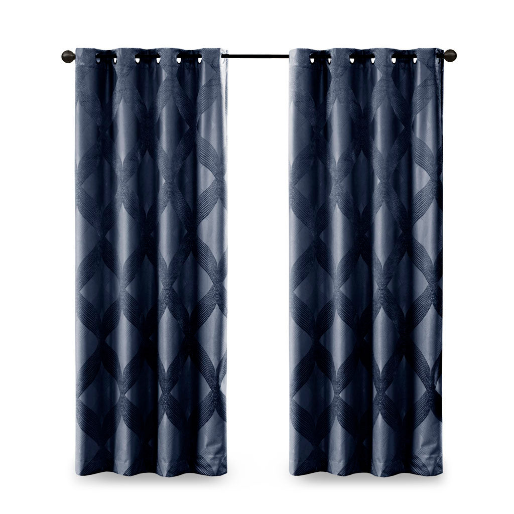50x84" Ogee Knitted Jacquard Total Blackout Curtain Panel - Navy