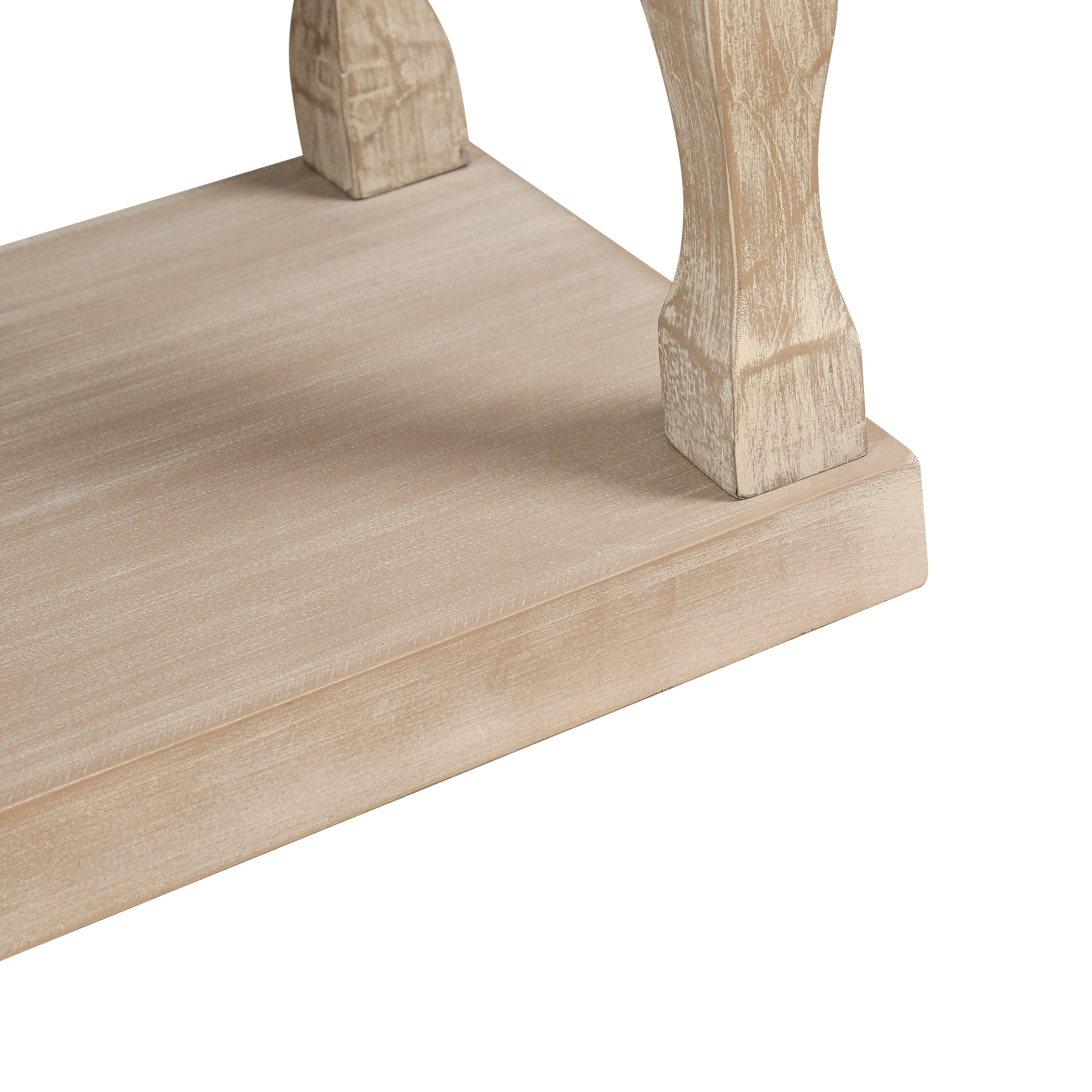 Console Table with 3-Tier Open Storage Spaces And Roman Column Effect Support Legs - Antique Wood+White