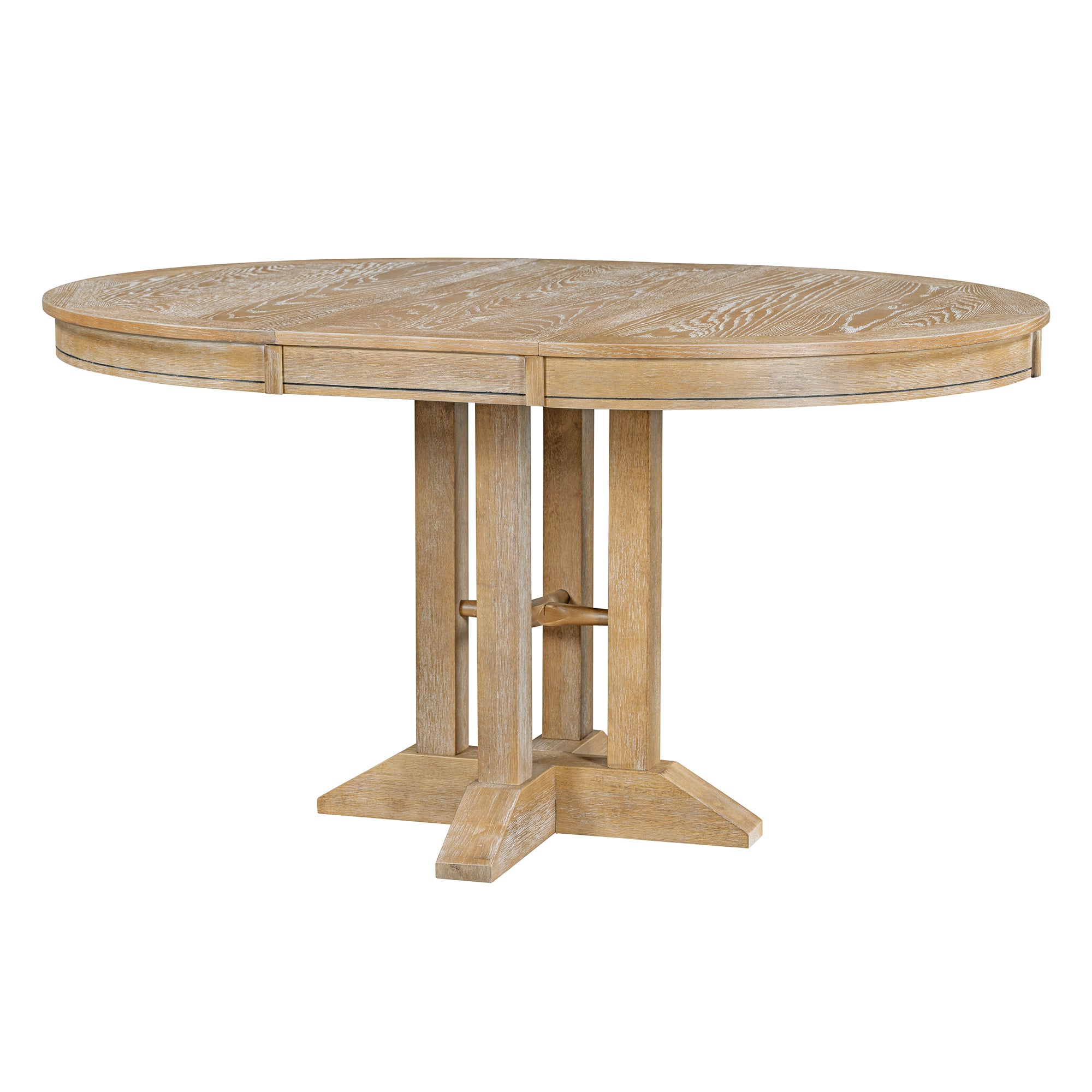 5-Piece Dining Set Extendable Round Table and 4 Chairs Farmhouse Dining Set - Natural Wood Wash