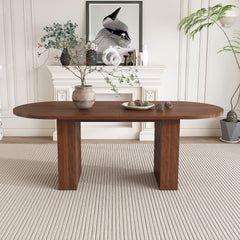 62.9 Inch Oval Dining Table for 6, Walnut Veneer MDF Tabletop with MDF Base, Modern Farmhouse Dininghouse Table with Waterproof Scratch Resistant Surface