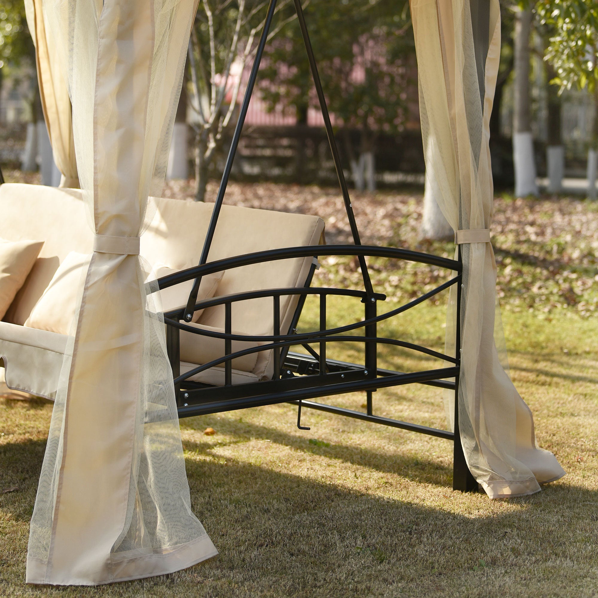 8.9 Ft. W x 5.9 Ft. D Outdoor Gazebo with Convertible Swing Bench, Double Roof Soft Canopy Garden Backyard Gazebo with Mosquito Netting Suitable for Lawn, Garden, Backyard