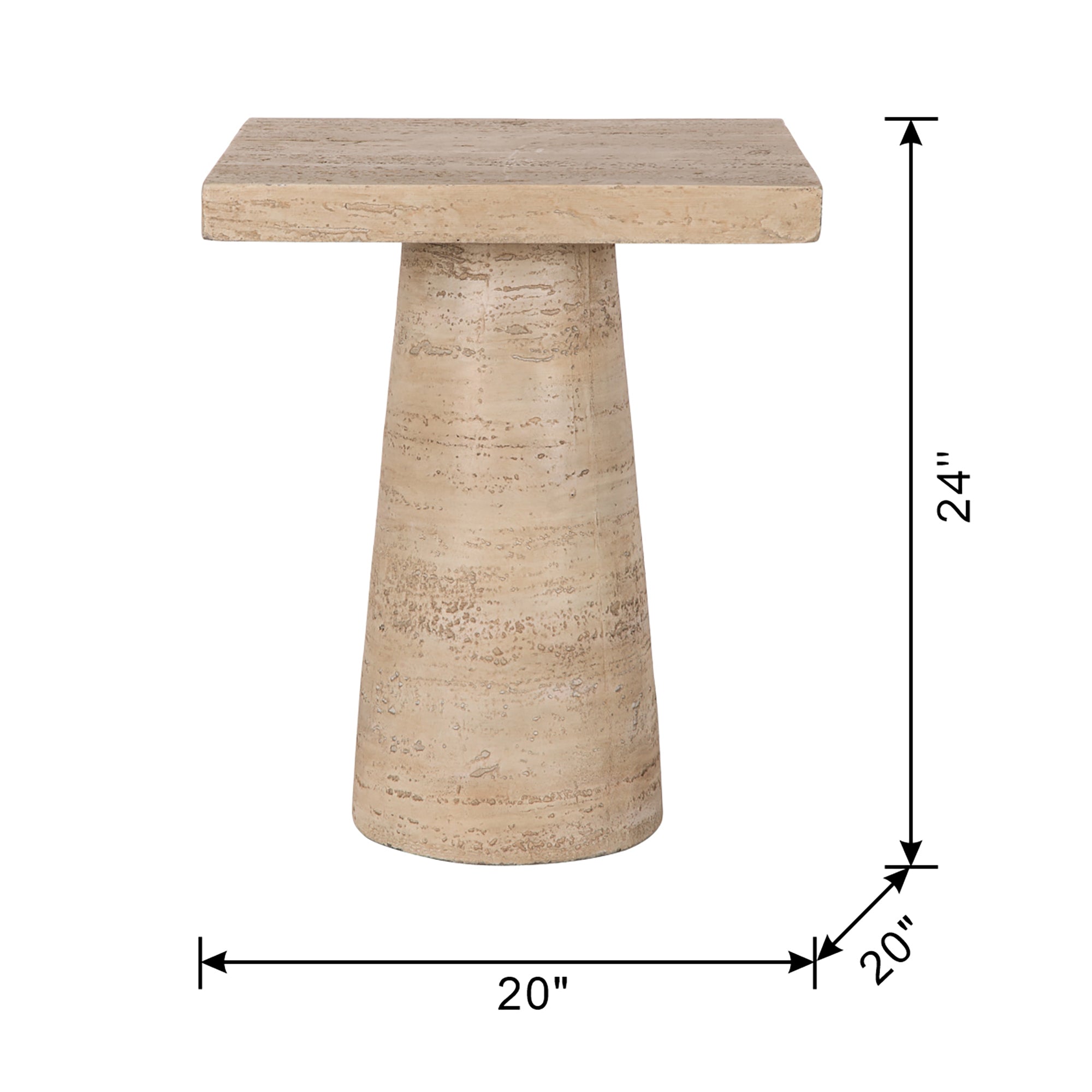 Cream Square Side Table with Pedestal Base 20x20x24"