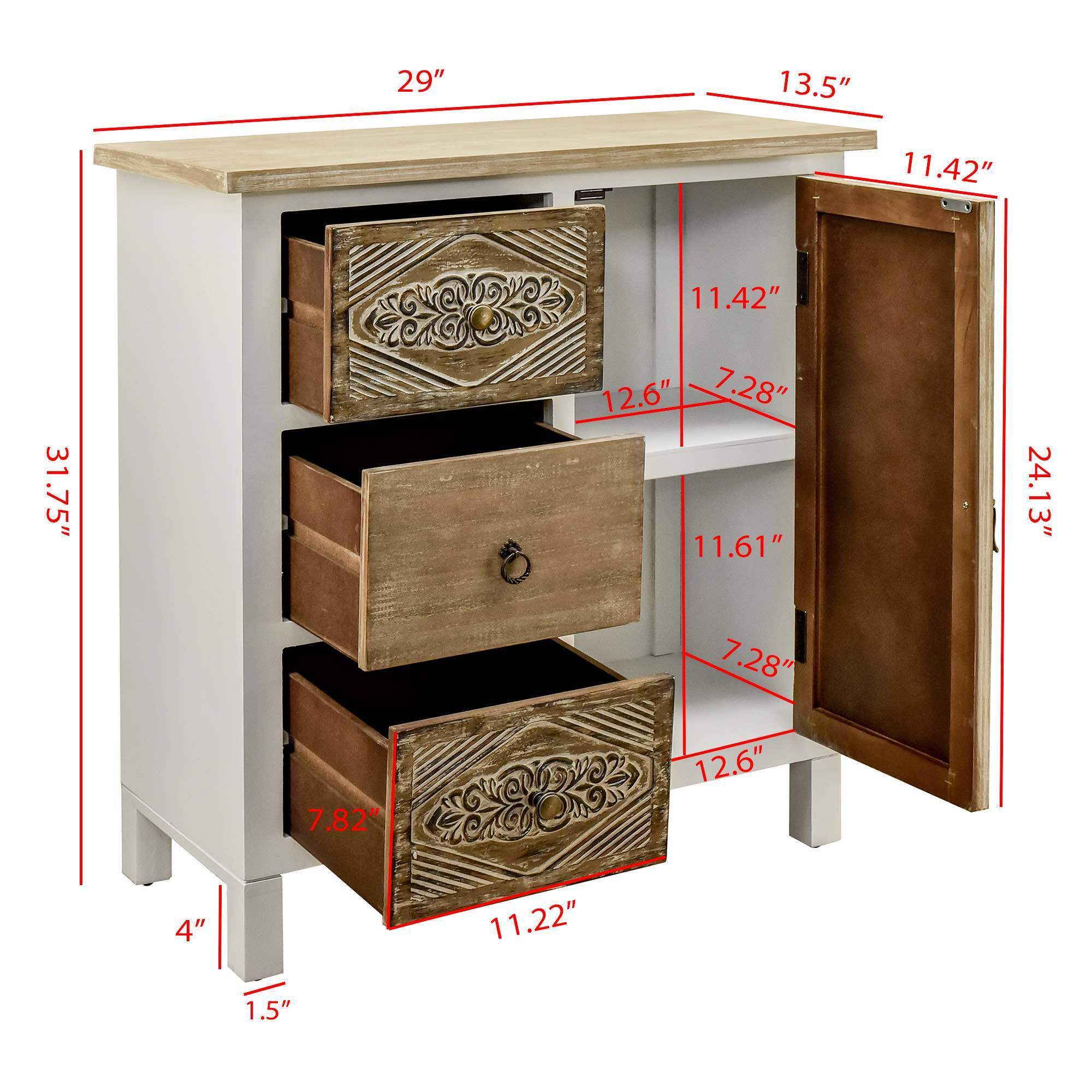 Hand-Carved Accent Cabinet with Vintage Charm - Versatile Storage and Distinctive Design - Fully Assembled