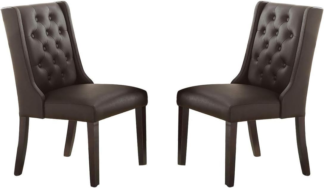 Set of 2 Chairs Modern Faux Leather Espresso Tufted Birch veneer MDF Kitchen Dining Room