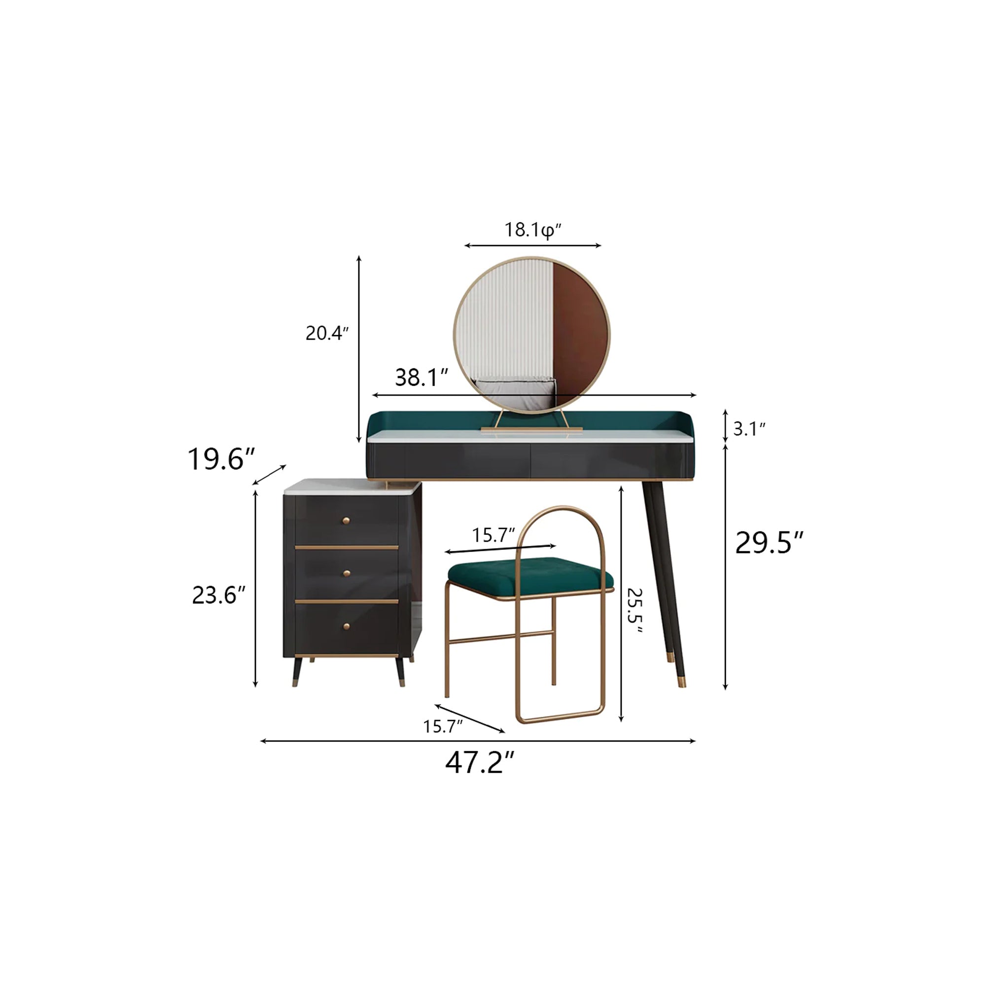 Modern Dressing Vanity Makeup Table Set - Black