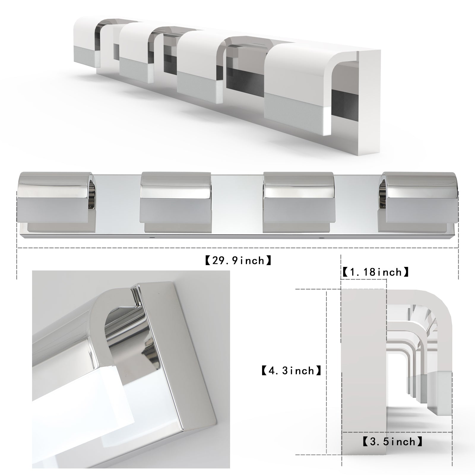 Modern Bathroom Vanity Lighting 4-Light LED Vanity Lights Over Mirror Bath Wall Lighting - Chrome