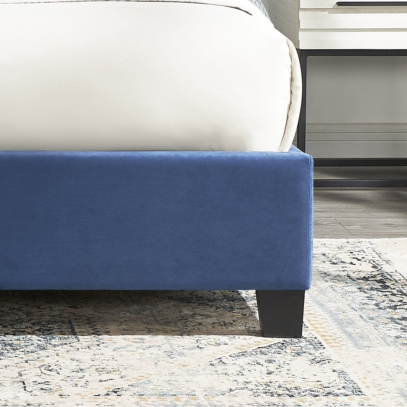 Queen Size Summit Fabric Button Tufted Wingback Upholstered Bed with Nail Head Trim, Blue