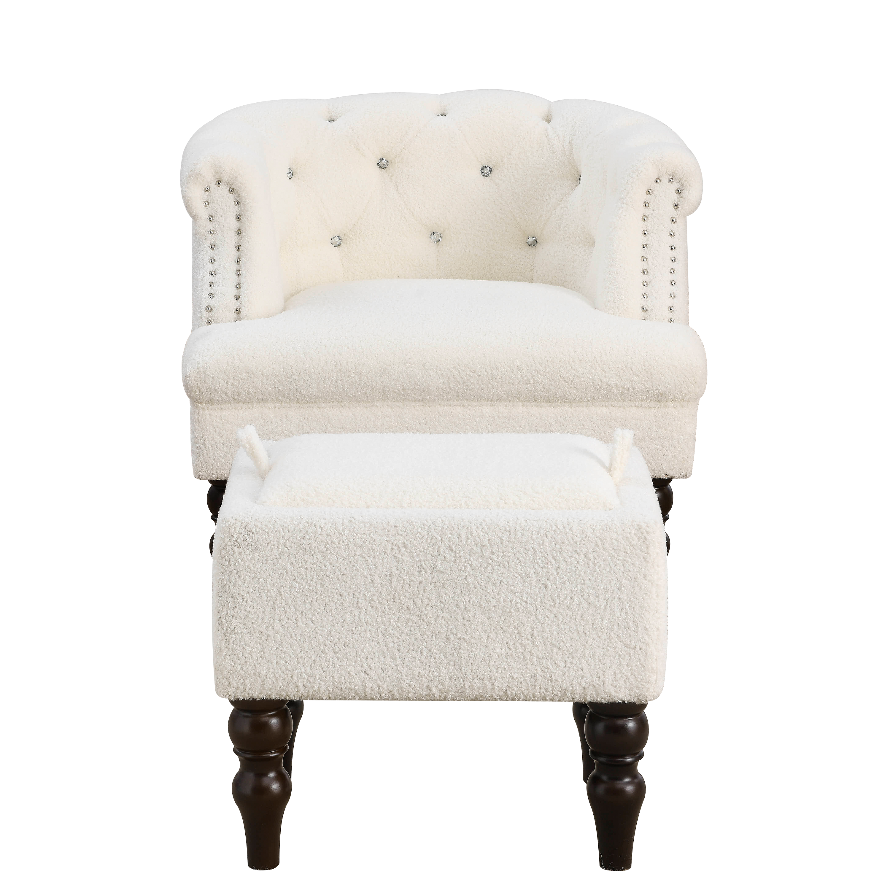 Crystal Buttons with Solid Wood Legs, Tufted Chair for Reading or Lounging