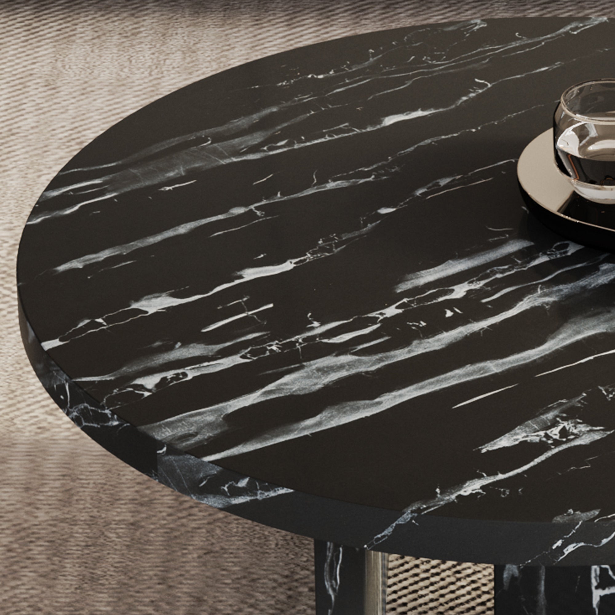 Modern Circular Coffee Table with Texture - Black